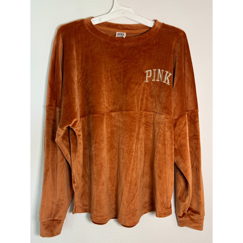 Victoria's Secret PINK Velour Spirit Jersey Burnt Orange Oversized Top Medium